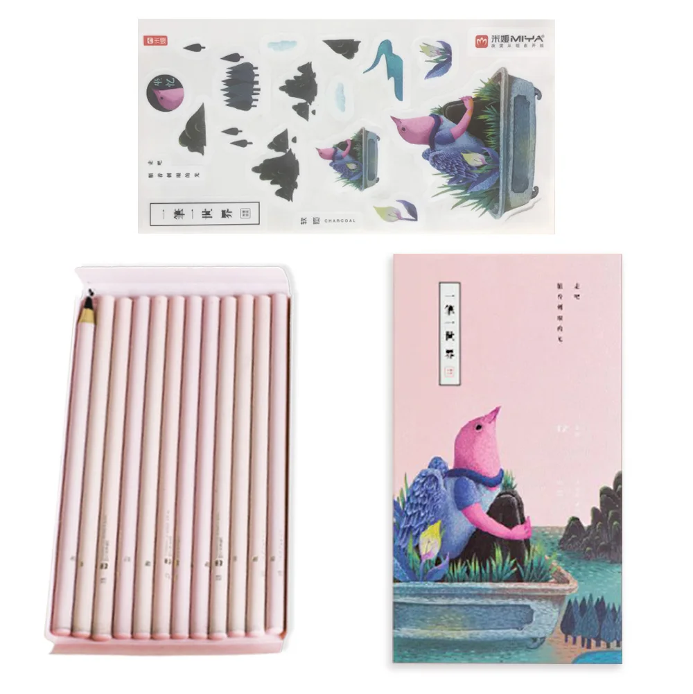 

MiYA HIMI Little Birds Artist and Kids Charcoal soft Pencil Set for Drawing Sketching 12 Pcs in one set stickers attached