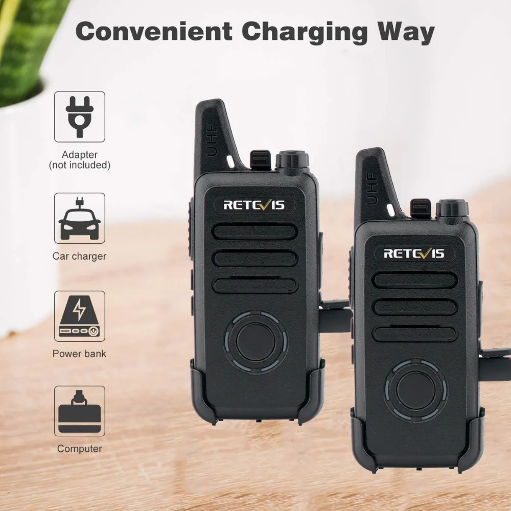 2PCS RETEVIS RT22S FRS Dustproof 2W Two Way Radio Portable Station Ultra-thin VOX Walkie Talkie USB charging Electricity Display