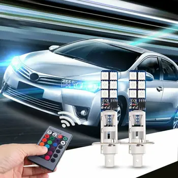 

2x H1 12SMD 5050 RGB LED Car Headlight Fog Light Lamp+Remote 24-key Controller Bulb With Remote Control
