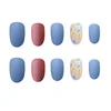 24PCS/box Fashionable Blue and Graffiti Pattern Wearable Fake Nails press on Short oval Head Lady Full Cover Finished Fingernail ► Photo 2/4