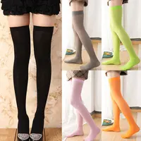 New 1Pair Women Sexy Over The Knee Sock Thigh High Stocking Japanese Acrylic Solid Color Thin Long Knee Sock Apparel Accessories
