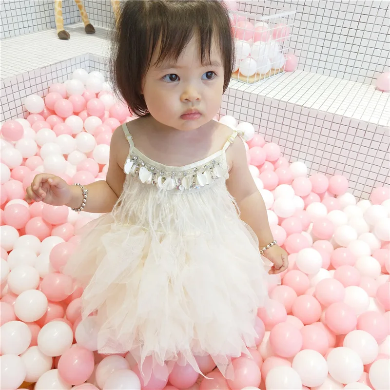 Vestido Girl Princess Tutu Dress Heavy Work Beaded 2019 Summer Feather Pleated Toddler Clothes Baby 1-7 Yrs GDR612 | Детская одежда и