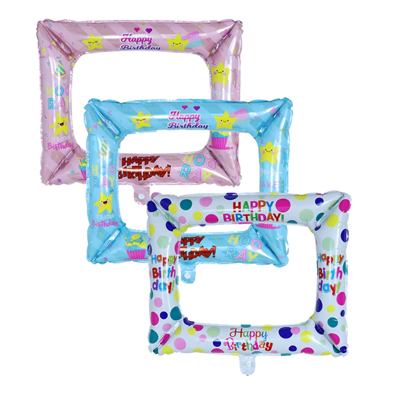 

Aluminium Foil Happy Birthday Aluminum Foil Balloon Photo Frame for Birthday Family Party Photo booth Event Decoration Supplies