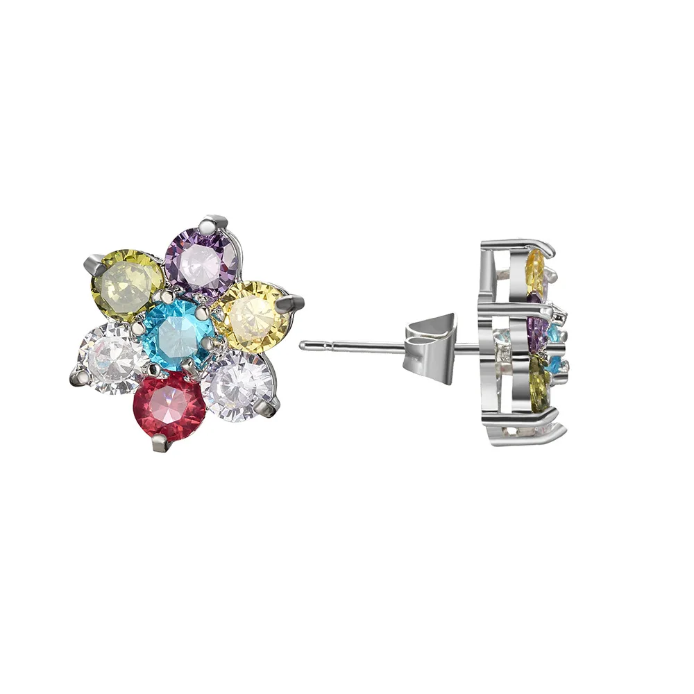 

Exquisite Sweet Silver Seven Color Flower Stud Earrings Colour Gem Crystal Earrings Birthday Christmas Gift for Girls Jewelry