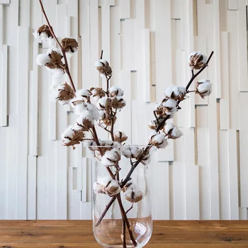 

1Pc 50cm Naturally Dried Cotton Flower Long Branch with 10 Heads Artificial Kapok DIY Wreath Bouquet Wedding Home Decoration