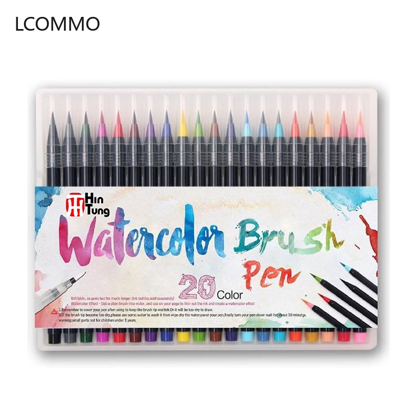Ручка для рисования акварелью и кисточкой 20 цветов | Канцтовары офиса дома