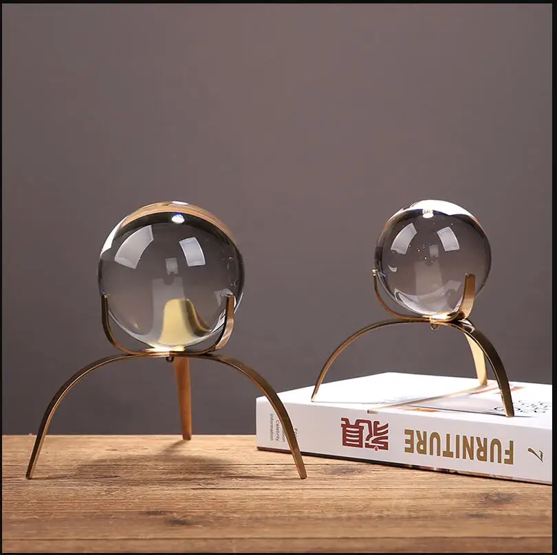 

European Luxury Metal Bracket Transparent Crystal Ball Ornaments Decoration Crafts Home Living room Office Desktop Figurines Art