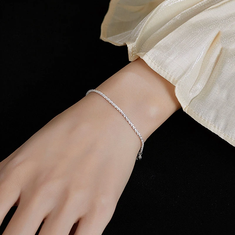Silver Plated Fashion Simple Shiny Chain Bracelet for Women Minimalist Adjustable Charm Bracelet Wedding Party Jewelry Girl Gift - Image 5