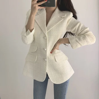 

Vintage Tweed Plaid Blazer Women Buttons Single Breast Office Ladies Blazer Jackets Autumn Winter Work Wear Female Blazer Coats