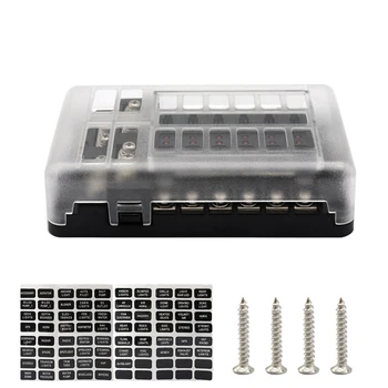 

12-Way Blade Fuse Box 32V LED Illuminated Automotive Fuse Block for Car Boat Marine Trike with LED Indicator Light Kit
