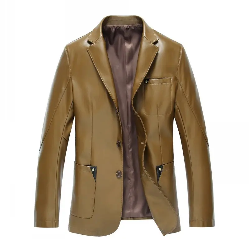 

Fashion Men's And Coats Suit Collar Jackets Men Slim Clothing Soft Faux Leather Clothes