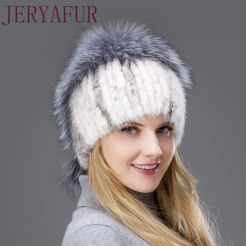COLOR3 Neue frauen wolle ski hut winter warm ohr Russische pelz mode echt pelzmütze nerz natürliche fuchs gestrickte schutz reise hut - Цвет: COLOR3