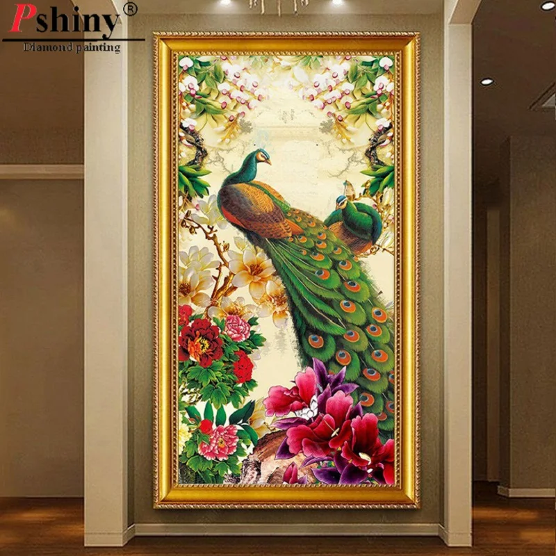 Pshiny 5d алмазная живопись полная дрель Павлин diy Алмазная Вышивка Цветы Картина Стразы Вышивка крестиком новое поступление F174