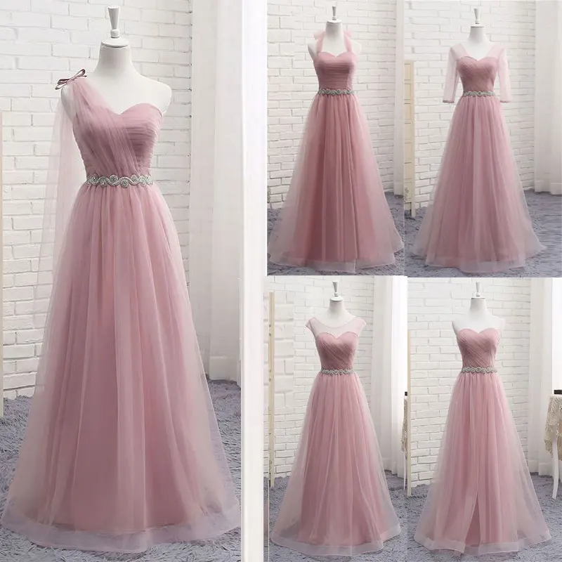 

Bridesmaid Dresses Long Sexy V Neck 2020 A Line Tulle Party Dress Wedding-Guest Vestidos De Novia Vestido de dama de honor Hot