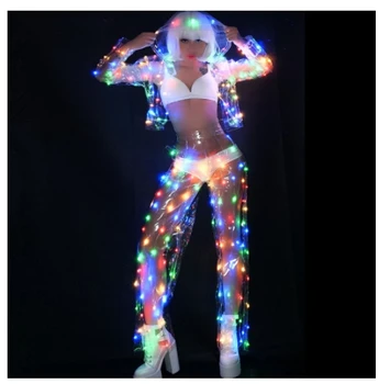 

Sexy LED Perspective Suit Female Color LED lights Performance clothes Music Festival Singer Dance Team DJ Disco dancing Costume