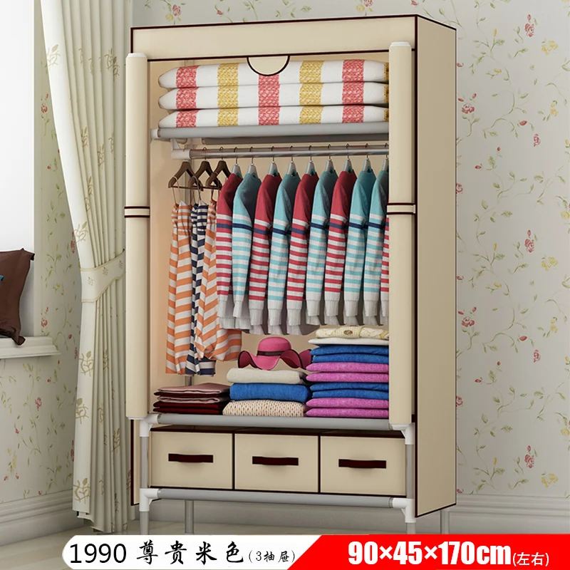 Wardrobe Simple Cloth Wardrobe Steel Pipe Bold Reinforcement Economical Thickening Simple Fabric Multi-coating All Steel Frame - Цвет: Черный