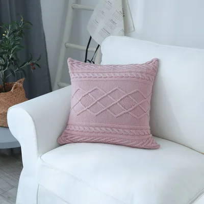 Геометрический хлопок трикотажные чехлы на декоративные подушки желтый белый синий розовый наволочки мягкие для на диван-кровать для дома гостиная 45x45 см - Цвет: pink