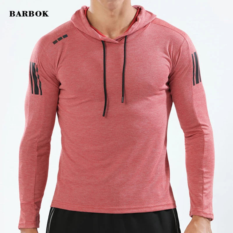 BARBOK Autumn Hoodies Sport T Shirt Men's Zipper Running Jackets Fitness Gym Sports Clothing Sport Top Tight Fitness Sportswear