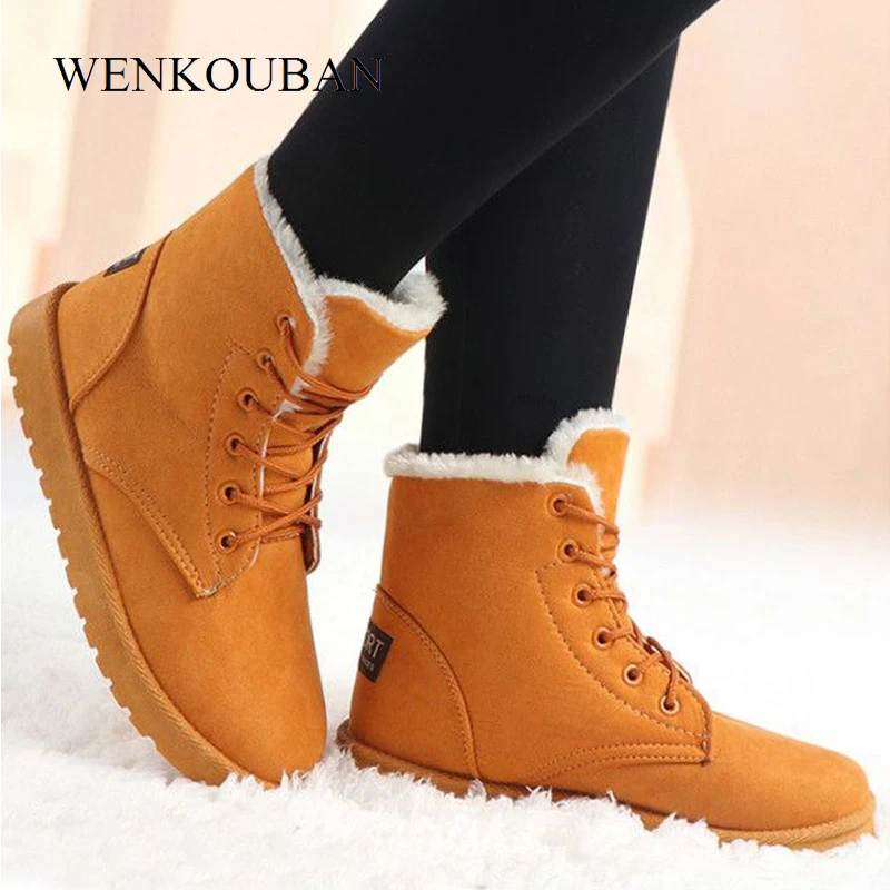 Bottes D Hiver Femmes Neige Cheville Bottes Femme Chaud A Lacets En Caoutchouc Chaussures A Plateforme En Daim Bottes En Peluche Semelle Botas Mujer Invierno 2020 Aliexpress