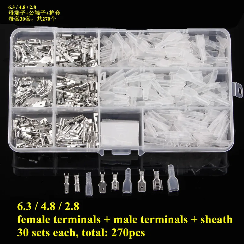 

270Pc/300pc high quality Insulated Male Female Wire Connector Electrical Wire Crimp Terminals 2.8/4.8/6.3mm Spade Connectors Kit