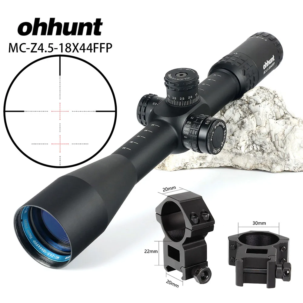 MC-Z 4,5-18X44 FFP первая фокальная плоскость оптический прицел FFP Riflescope боковой Parallax Z1000 стекло гравированное сетка замок сброс область - Цвет: with picatinny rings