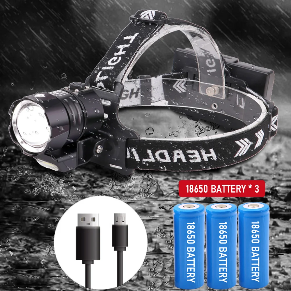 

Налобные фонари 12000 лм, светодиодный налобный фонарь XHP90, налобный фонарь с регулировкой луча, налобный фонарь с аккумулятором 18650 для рыбалки и охоты