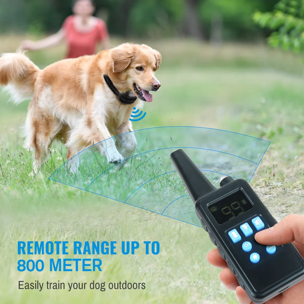 

800m Electric Dog Training Collar LCD Display Pet Remote Control Waterproof Rechargeable Shock Vibration Beep Anti Bark Collar