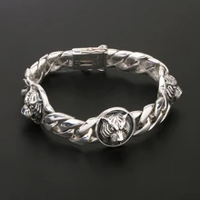 Чистое Серебро S925, браслет с головой тигра, Стерлинговое Серебро 925 пробы, мужские ювелирные изделия