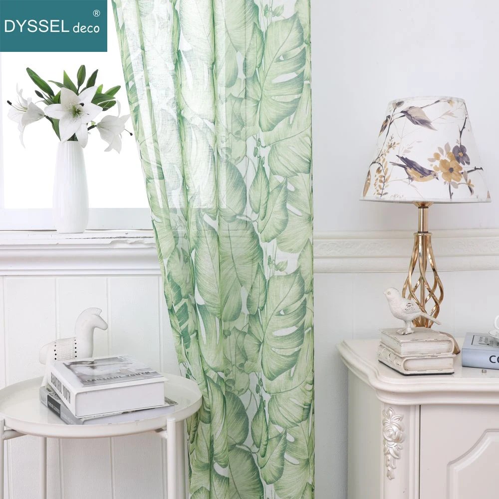 Modern Natural Floral Printting Europe Style Voile Tulle Sheer Gromment Rod Pocket Windows Curtain For Livingroom Bedroom 2