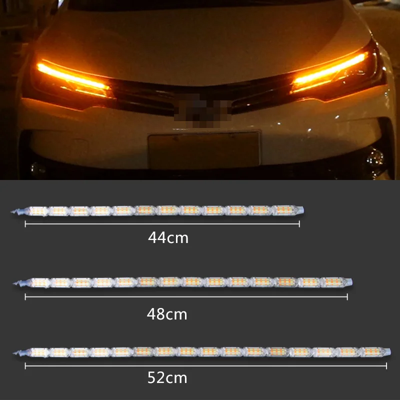 12V LED DRL Автомобильные дневные ходовые огни водонепроницаемая гибкая светодиодная лента линия Автопереключение день светильник сигнала поворота дальнего света лампы-вспышки аксессуары