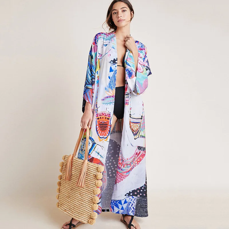 

Women's Swimsuits Dress On Swimsuit Woman Summer Beach Skirt Tunic The Color Printed Shirt Swim Cover Up Kaftan Beach