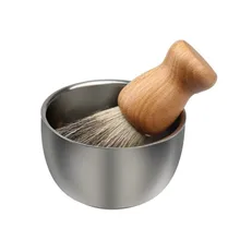 1 Set Professional Men Beard Brush Set Stainless Steel Bowl Stand Shaving Brush Mustache Shaving Facial Cleansing Tool Makeup
