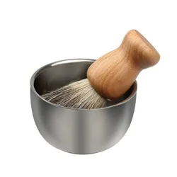 1 Set Professional Men Beard Brush Set Stainless Steel Bowl Stand Shaving Brush Mustache Shaving Facial Cleansing Tool Makeup