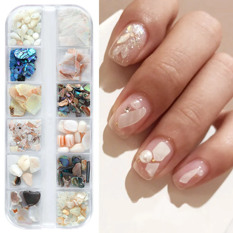 

12 Grids/Box Abalone Shell Irregular Nail Art Decorations Ultraviolet Gel Slide Glamour Pearl Manicure Designs Accessories