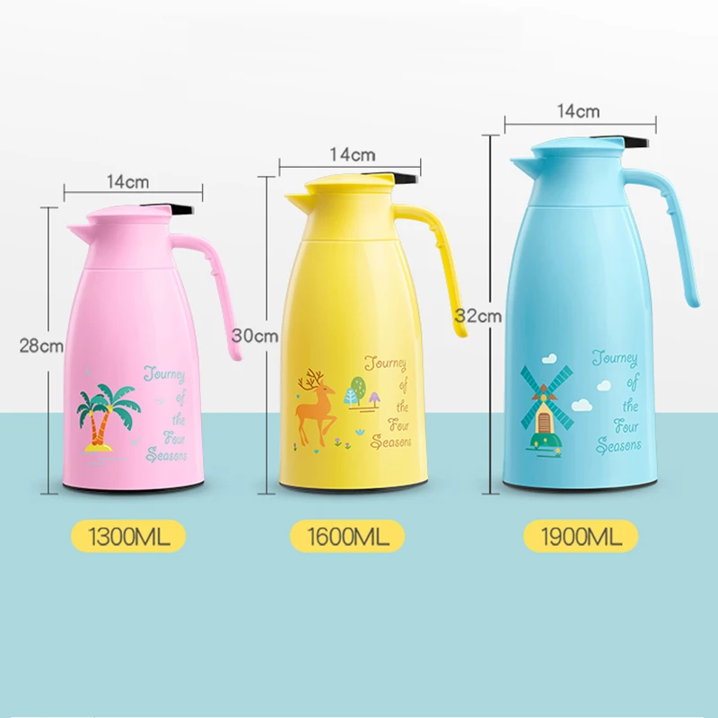 Household Bar Large 1.9L Hot Water Insulation Kettle Cartoon Glass Liner Vacuum Flask Thermos Coffee Long-term Thermal Bottle