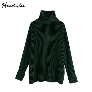 

Huaxiafan Solid Striped Sweaters Women Fashion Casual Turtleneck Sweater Women Elegant Long Sleeve Sweaters Female Ladies