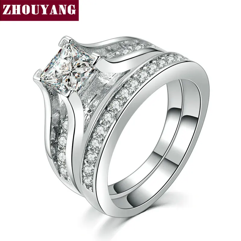 Серебряный цвет 0.5ct кубический цирконий шипованные кольца модные свадебные &