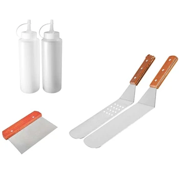 

Metal Spatula Set of 4, Stainless Steel Griddle Spatula Scraper Tools Set with Wooden Riveted Handle, Professional Griddle Acces