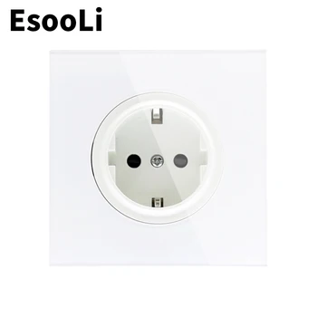 

EsooLi Glass Panel Wall Crystal Power Socket Plug Grounded 16A EU Standard Electrical Outlet 86mm*86mm Power Socket