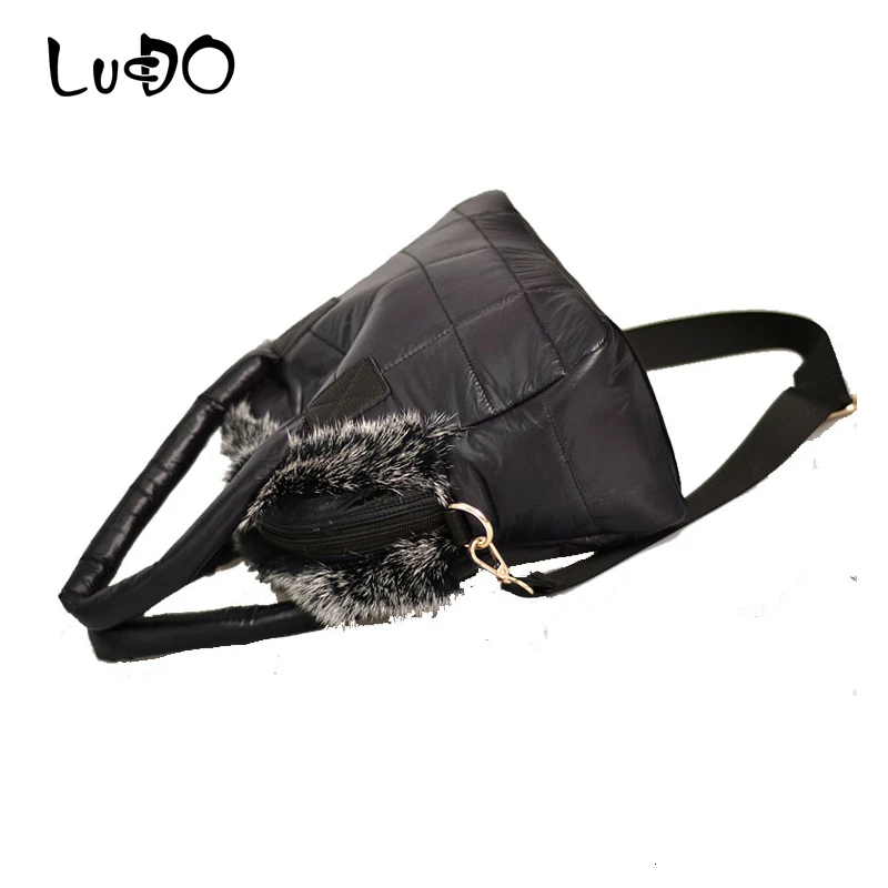 LUCDO Brand Luxury Handbag New Winter Woman Warm Space Cotton Shell Bags Designer Rabbit Fur Bag Ladies Jacket Shoulder Bag