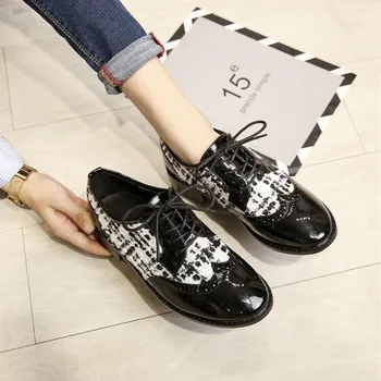 

Hight Colors Women's Flats Oxford Shoes Woman Patent Leather Ladies Brogues Vintage Casual Shoes For Women Footwear T-INS108