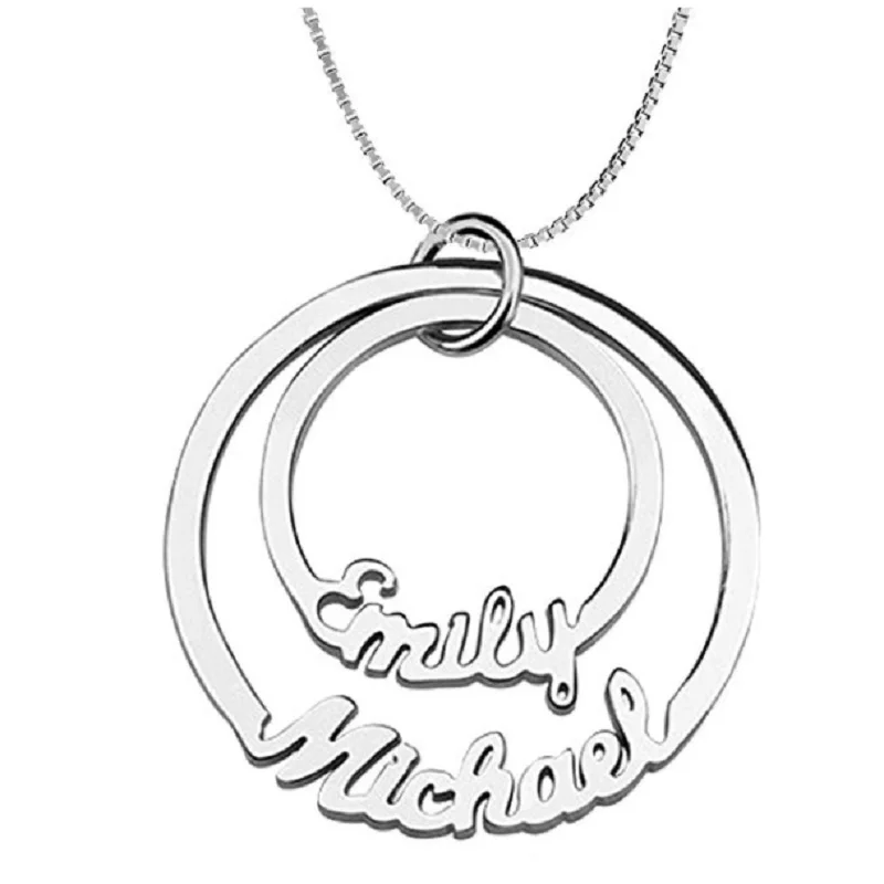 

Personalized Round Pendant Necklace with 2 Names Custom Initial Nameplate Necklaces For Couples Women BBF Jewelry