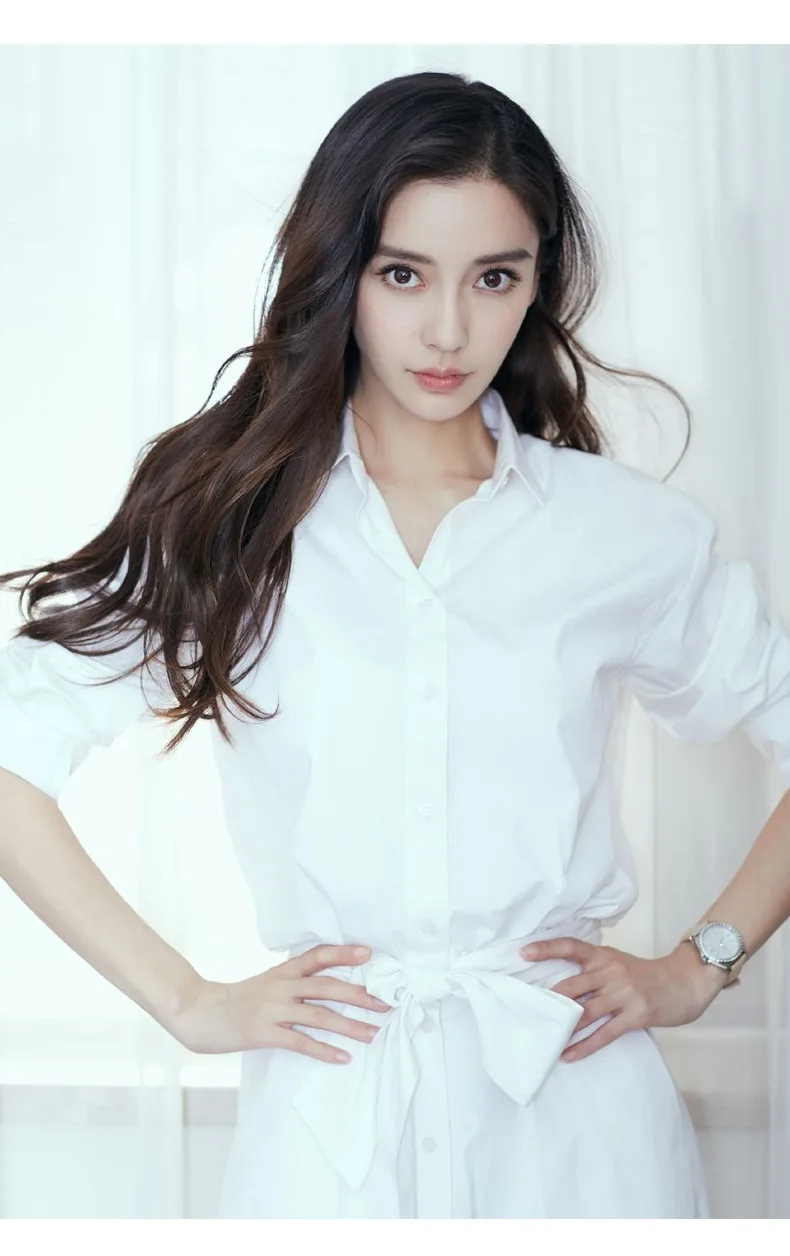 Стиль ANGELABABY Angelababy стиль знаменитостей длинный стиль похудение белая женская блузка платье