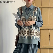 Mozuleva, шикарный вязаный жилет, свитера для женщин, v-образный вырез, Свободный пуловер-жилет, женские Теплые Топы, джемперы на осень и зиму