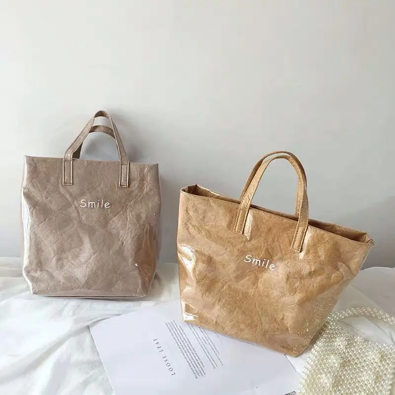 

NIS Summer New Style Waterproof PVC Kraftpaper Transparent Bag English Lettered Tote Bag Hand Shoulder Oblique Bag