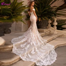 Detmgel Очаровательное платье с открытой спиной Русалка свадебное платье Роскошные Аппликации Часовня свадебное платье с длинным подолом Vestido de Noiva