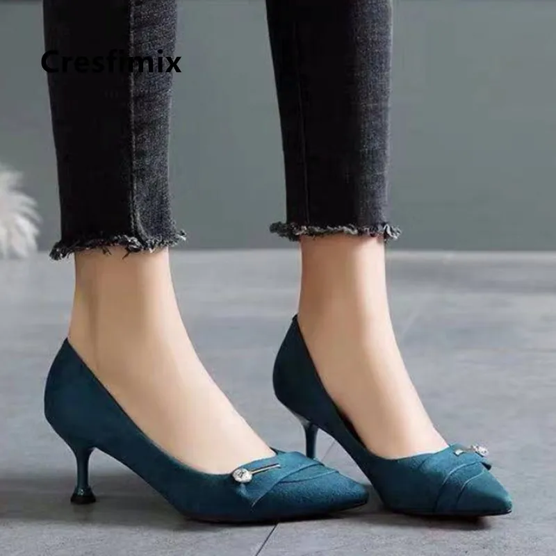 

Cresfimix Women Classic High Quality Pointed Toe Navy Blue High Heel Shoes Ladies Casual Black Pumps Zapato Negro Tacon B5704