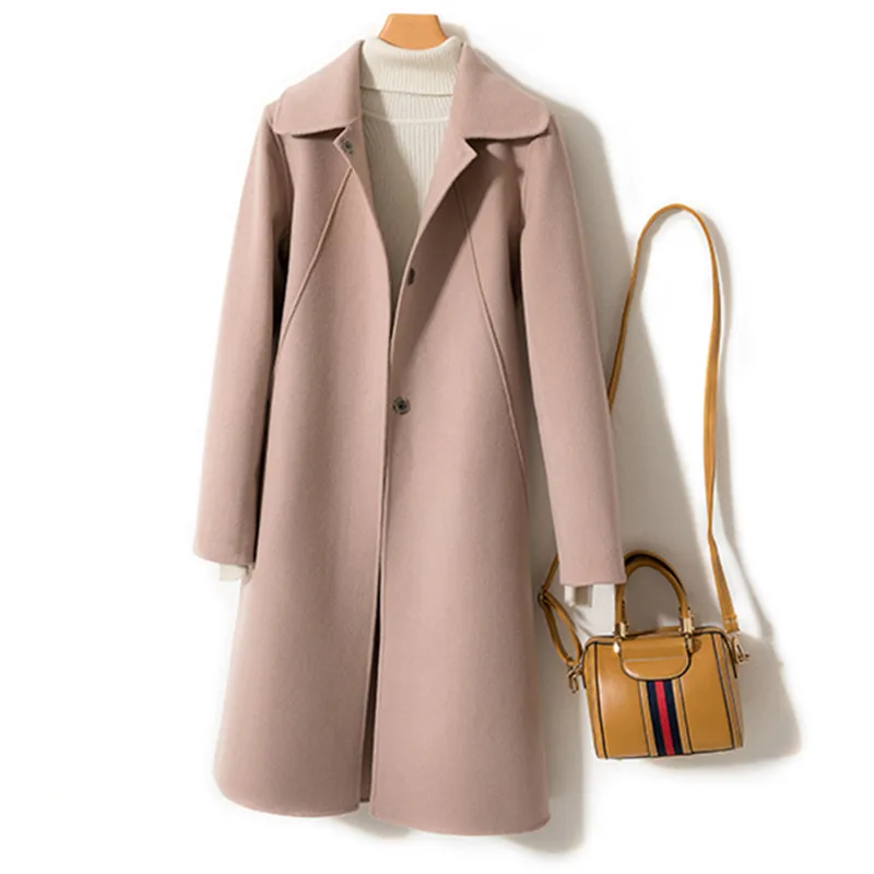 

100% Wool Coat Female Jacket Woman Spring Autumn Winter Double-side Woolen Coat Women Korean Pink Jackets Women Chaqueta Mujer