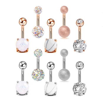 

Zircon Nature Stone Set Navel Piercing Surgical Bell Button Rings Barbell Stainless Steel Woman Body Sexy Jewelry Accessories