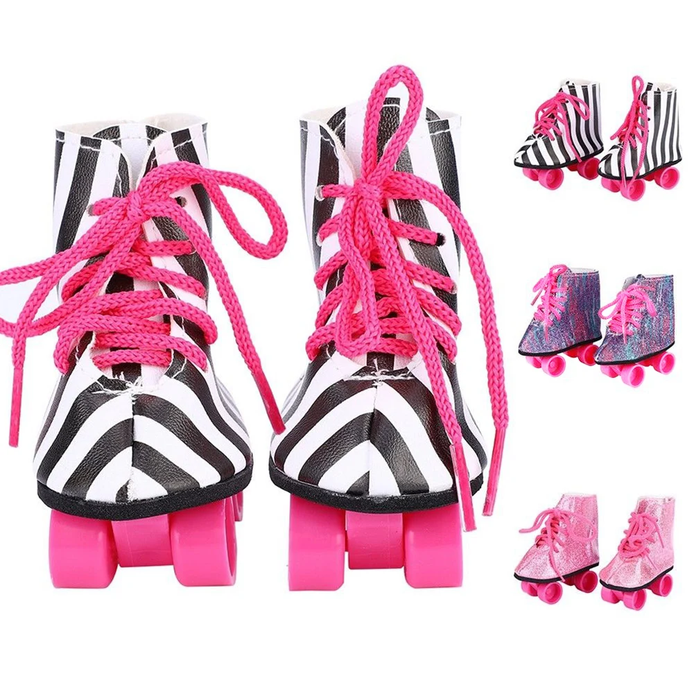 Baby Mini Glitter Fashionable Entertainment Shoes Skateboard Girls Toys Accessory Roller Skates Gift For 18inch American Dolls Baby Mini Glitter Fashionable Entertainment Shoes Skateboard Girls Toys Accessory Roller Skates Gift For 18inch American Dolls